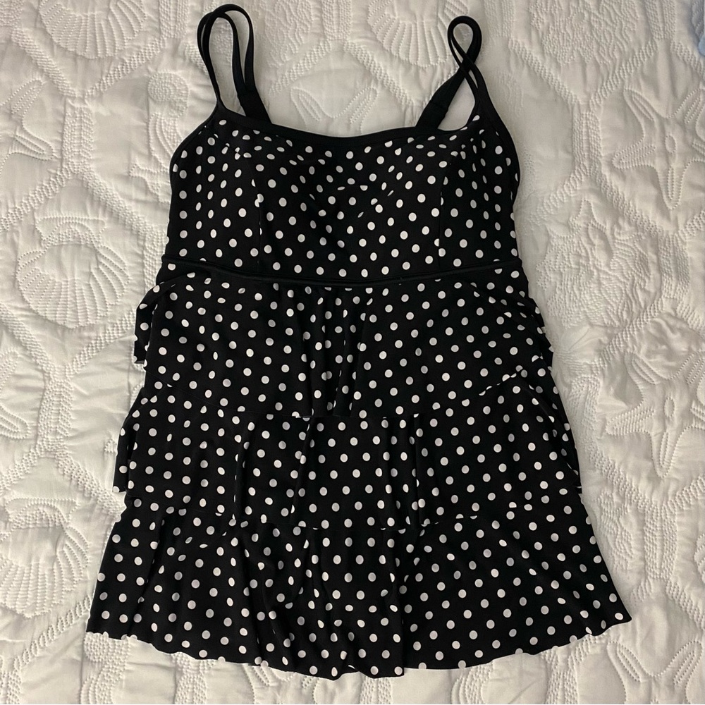Inches Away polka dot ruffle one piece swimsuit 16W